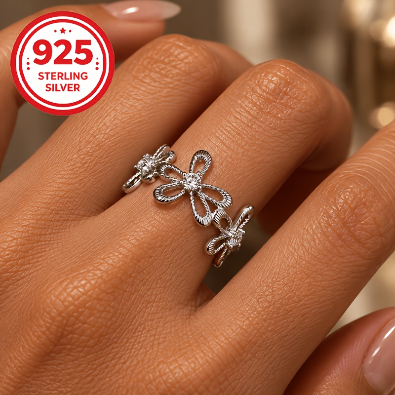 Women's 925 Sterling Silver Adjustable Five-Petal Flower Ring
